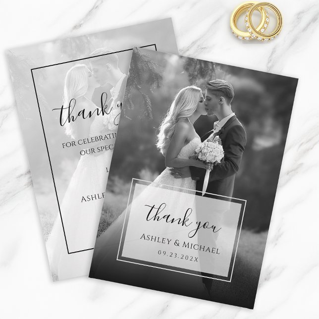 Elegantes Black & White Wedding Foto Modernes Skri Dankeskarte (Von Creator hochgeladen)