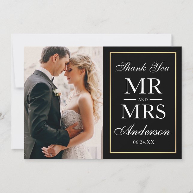 Elegantes Black & White Wedding Foto Vielen Dank G Dankeskarte (Vorderseite)