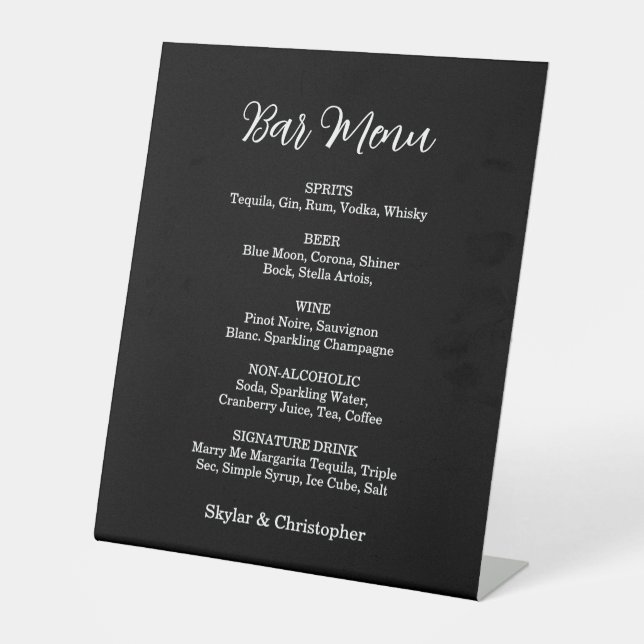 Elegantes Black & White Wedding Pedestal Schild (Vorderseite)