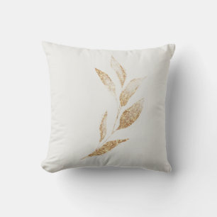 Elegantes Blatt im gebürsteten Gold, botanisches M Kissen