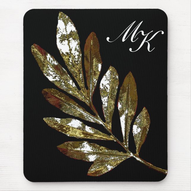 Elegantes Blatt-Monogramm Mousepad (Vorne)