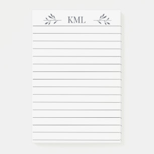 Elegantes Blatt-Monogramm personalisiert liniert Post-it Klebezettel