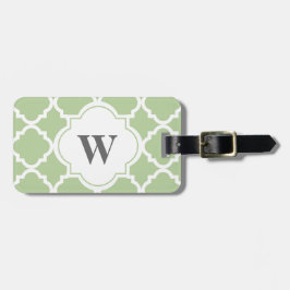Elegantes Blatt und weißes Quatrefolienmonogramm Gepäckanhänger