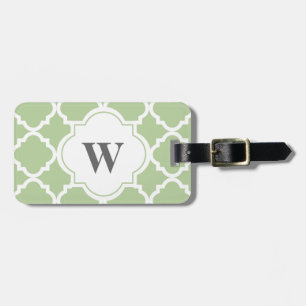 Elegantes Blatt und weißes Quatrefolienmonogramm Gepäckanhänger