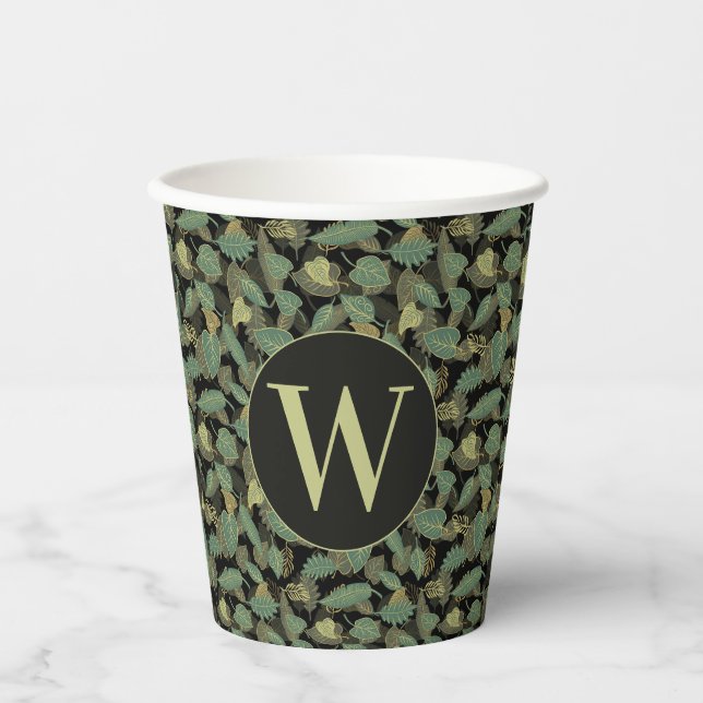 Elegantes Blattdesign Botanischer Anfangsbuchstabe Pappbecher (Vorderseite)