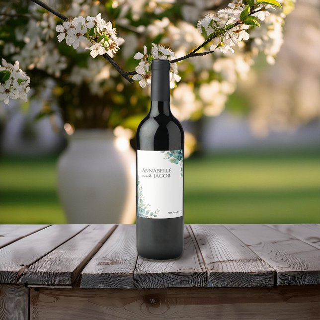 Elegantes Blätter Wasserfarben Weinkarte Weinetikett (Von Creator hochgeladen)