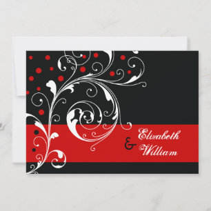 Elegantes Blätterblatt schwarz, rote Hochzeit Einladung