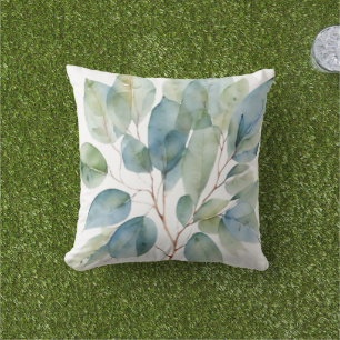 Elegantes Blattwerk Aquarellgrün aquamarin botanis Kissen