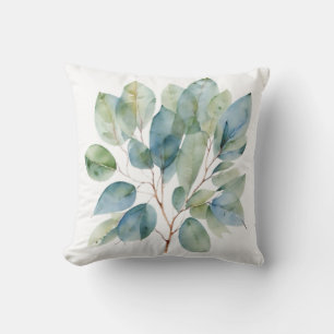 Elegantes Blattwerk Aquarellgrün aquamarin botanis Kissen