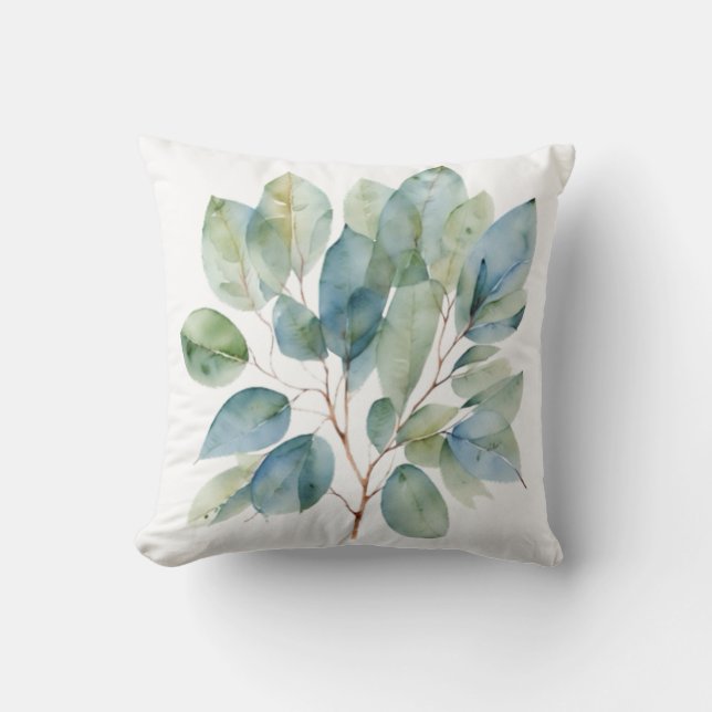 Elegantes Blattwerk Aquarellgrün aquamarin botanis Kissen (Vorderseite)