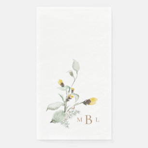 Elegantes Blattwerk & Monogramm Gelbe Blumige Hoch Serviette