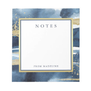 Elegantes Blau  Abstraktes Gold mit Monogramm Notizblock