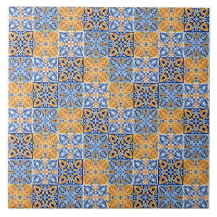 Elegantes blau-braun-gelbes italienisches Muster Fliese