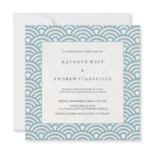Elegantes Blau + Gemusterte Hochzeitseinladung