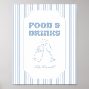 Elegantes blau gestreiftes Essen Getränke Babypart Poster
