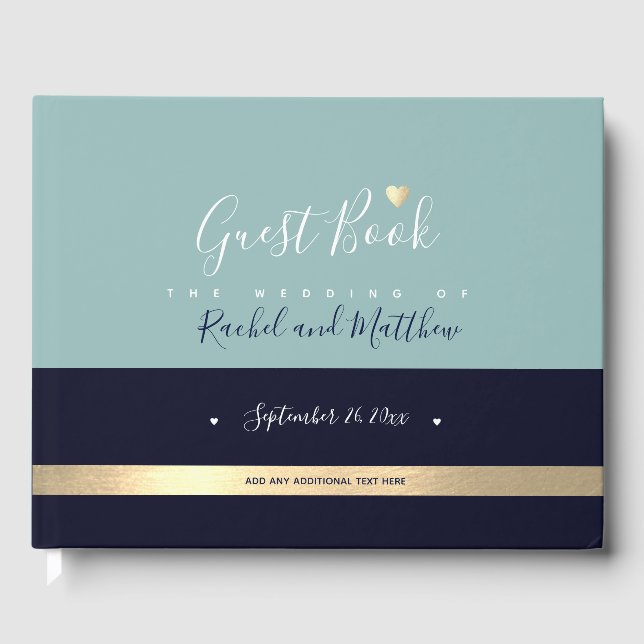 elegantes blau gestreiftes Hochzeitsbuch Gästebuch (Vorderseite)