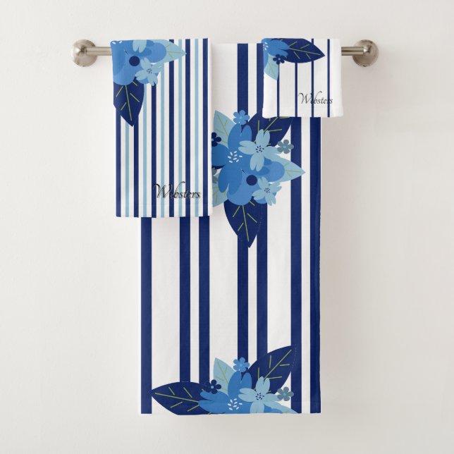 Elegantes, blau gestreiftes Muster Badhandtuch Set (Insitu)