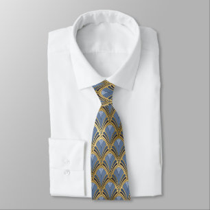 Elegantes Blau Gold Art Deco Vintage Muster Krawatte