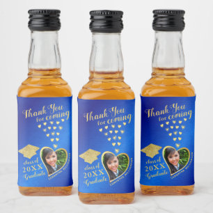 Elegantes Blau Gold Danke 2026 Abschluss Alkoholflaschenetikett