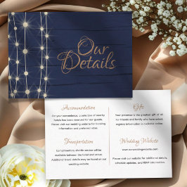 Elegantes Blau & Gold Unsere Details Hochzeit Begleitkarte