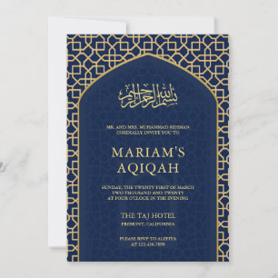 Elegantes blau-goldenes islamisches Mihrab-Aqiqah Einladung