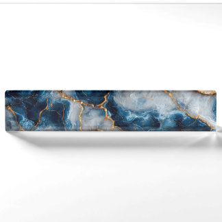 Elegantes blau-goldenes Marmor-Schreibtisch-Schild Namensplakette