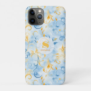 Elegantes blau-goldenes Paisley-inspiriertes Blatt Case-Mate iPhone Hülle