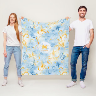 Elegantes blau-goldenes Paisley-inspiriertes Blatt Fleecedecke