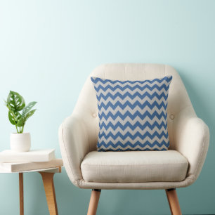 Elegantes Blau-Grau-Chevron-Streifenmuster Kissen
