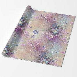 Elegantes Blau, Grau, Federn, Perlen, Perlen, Lich Geschenkpapier