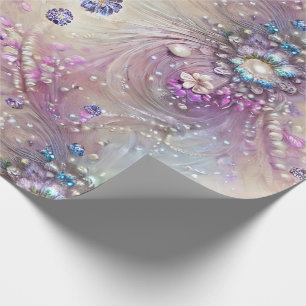 Elegantes Blau, Grau, Federn, Perlen, Perlen, Lich Geschenkpapier