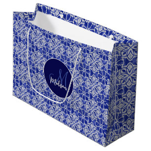 Elegantes Blau-Grau-Geometrisches Initial-Monogram Große Geschenktüte