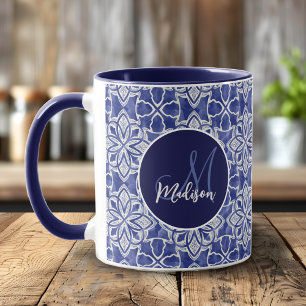 Elegantes Blau-Grau-Initial-Monogramm-Geschenk Tasse