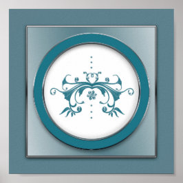 Elegantes Blau/Grau Swirl floral q. Drucken Poster