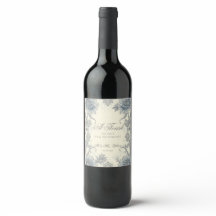 Elegantes blau-graues Blumen-Wein-Flaschen-Hochzei