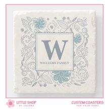 Elegantes blau-graues Blumenmonogramm
