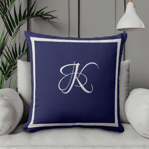 Elegantes blau-graues Initial-Monogramm Kissen