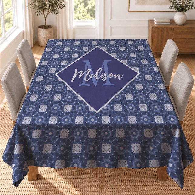 Elegantes blau-graues initiales Monogramm Tischdecke (Von Creator hochgeladen)