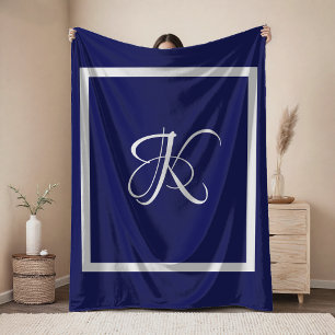 Elegantes blau-graues Monogramm-Initial Fleecedecke