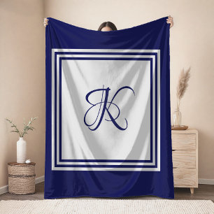 Elegantes blau-graues quadratisches Muster Anfangs Fleecedecke