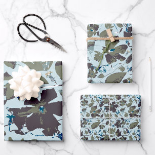 Elegantes Blau Grün Floralmuster Geschenkpapier Set