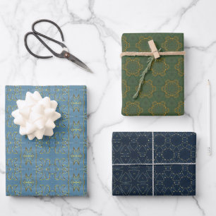 Elegantes Blau Grün Gold Frohe Weihnachten Verpack Geschenkpapier Set