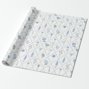Elegantes blau-grünes florales Gitter Geschenkpapier