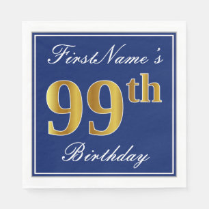 Elegantes Blau, Imitat-Gold99. Geburtstag; Serviette
