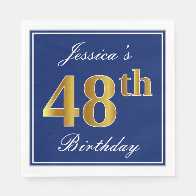 Elegantes Blau, Imitate Gold 48. Geburtstag; Indiv Serviette (Vorderseite)