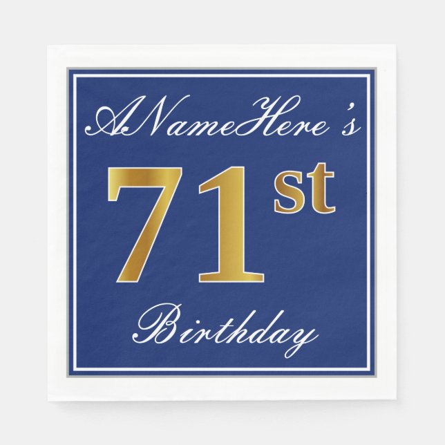 Elegantes Blau, Imitate Gold 71. Geburtstag; Indiv Serviette (Vorderseite)
