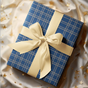 Elegantes Blau Kariert mit Silver Accents Weihnach Geschenkpapier