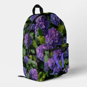 Elegantes blau lila grünes florales Monogramm Bedruckter Rucksack
