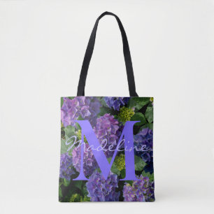 Elegantes blau lila grünes florales Monogramm Tasche