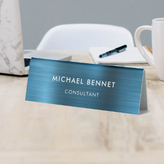 Elegantes Blau Metallic Geschäft Tischaufsteller